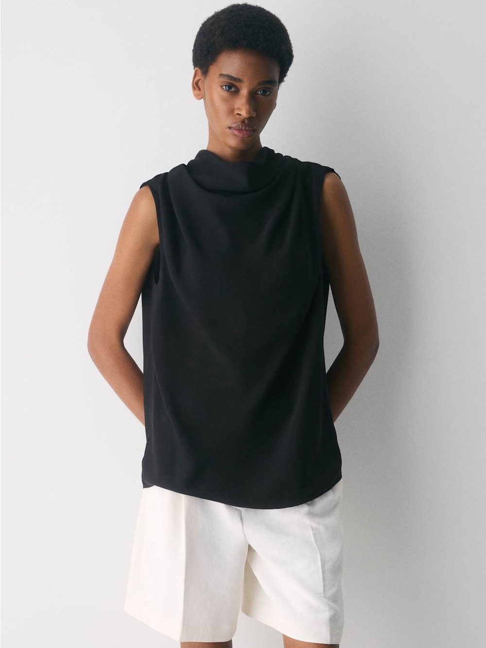 Aritzia Babaton Black Flowy Carter Blouse Size XL Minimalist Evening Wear